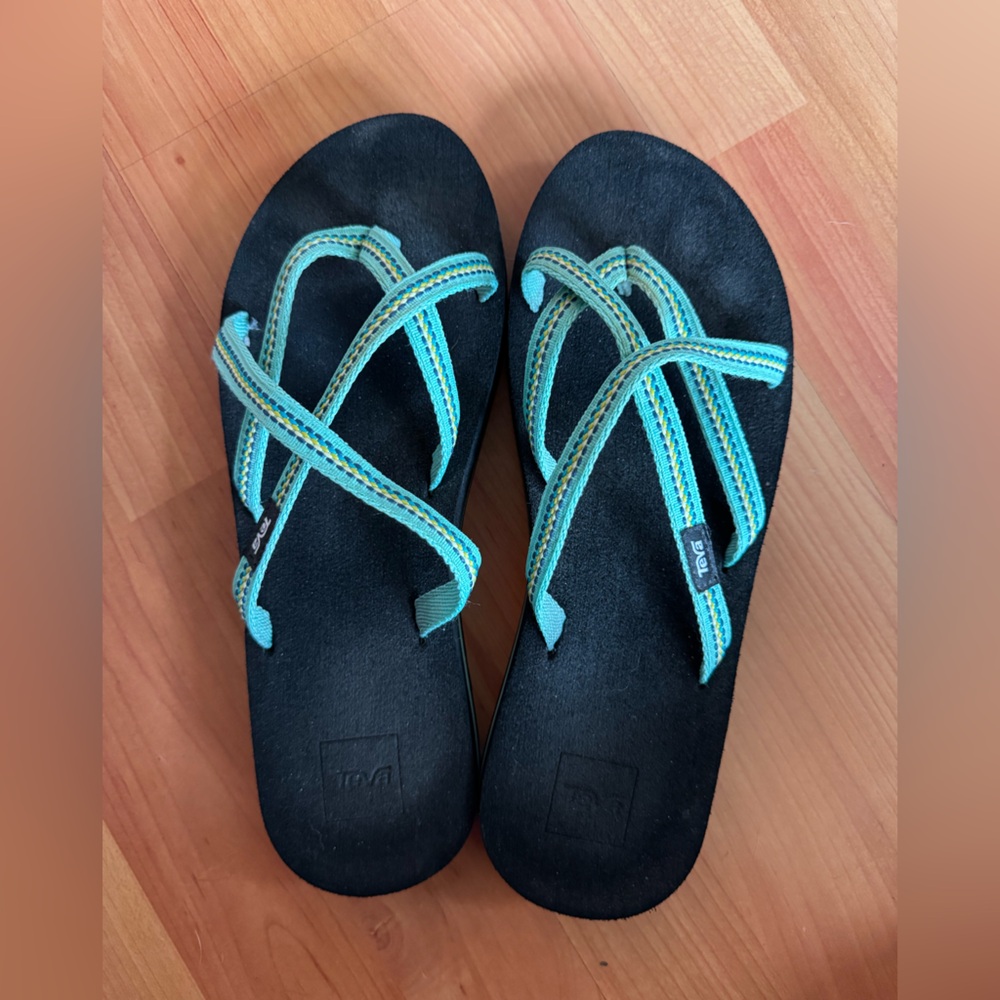 Teva Black and Aqua Flip Flops